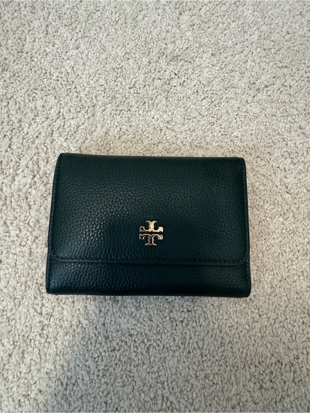 Tory Burch Dark Green Pebbled Leather Bifold Wallet